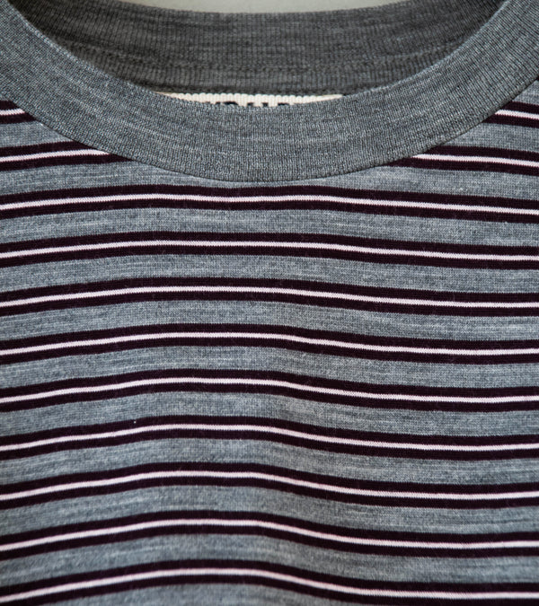 Auralee 'Soft Smooth Wool Stripe Jersey L/S Tee' (Gray Stripe)