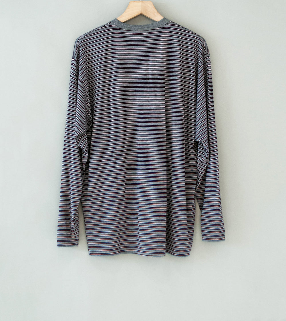 Auralee 'Soft Smooth Wool Stripe Jersey L/S Tee' (Gray Stripe)