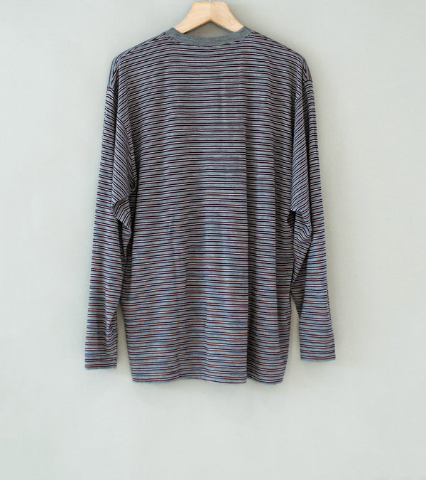 Auralee 'Soft Smooth Wool Stripe Jersey L/S Tee' (Gray Stripe)