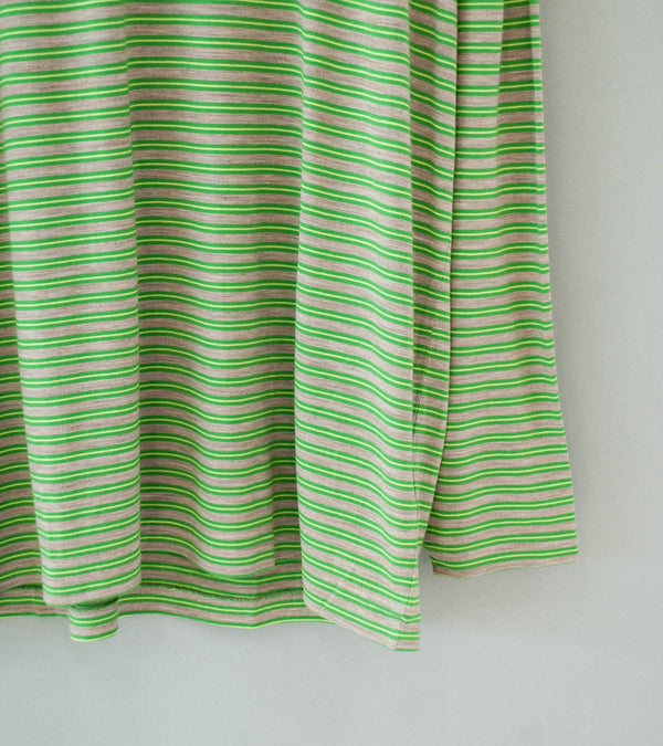 Auralee 'Soft Smooth Wool Stripe Jersey L/S Tee' (Green Stripe)