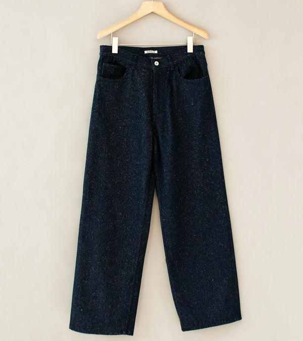 Auralee 'Silk Nep Denim 5P Wide Pants' (Dark Navy)