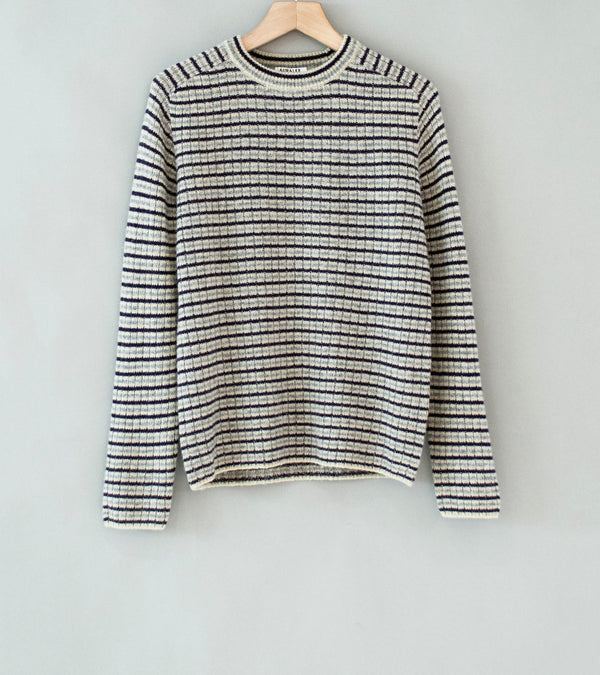 Auralee 'Shetland Wool Cashmere Rib Knit P/O' (Lime Purple Stripe)