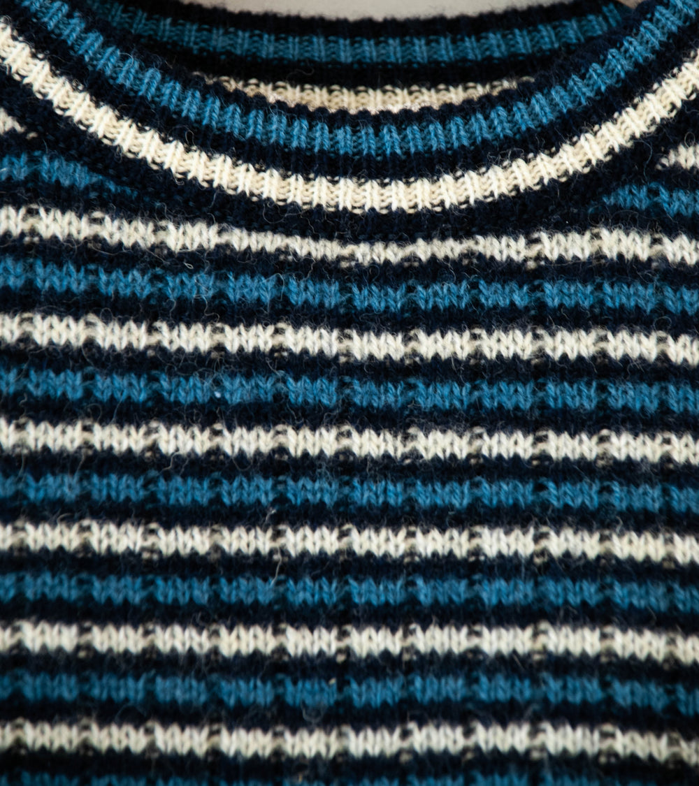 Auralee 'Shetland Wool Cashmere Rib Knit P/O' (Navy Stripe)