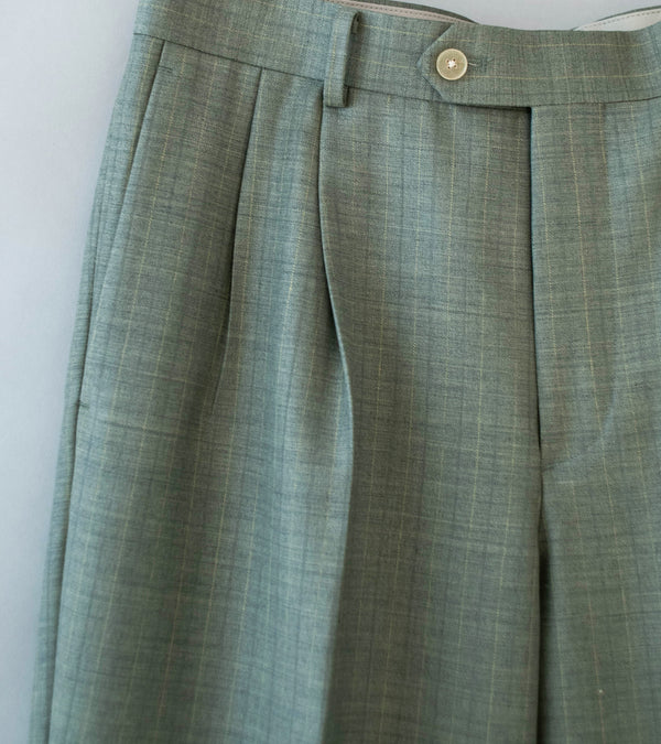 Auralee 'Bluefaced Wool Two Tuck Slacks' (Khaki Gray Stripe)
