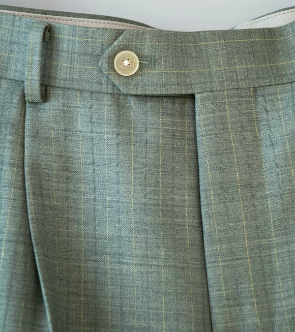 Auralee 'Bluefaced Wool Two Tuck Slacks' (Khaki Gray Stripe)