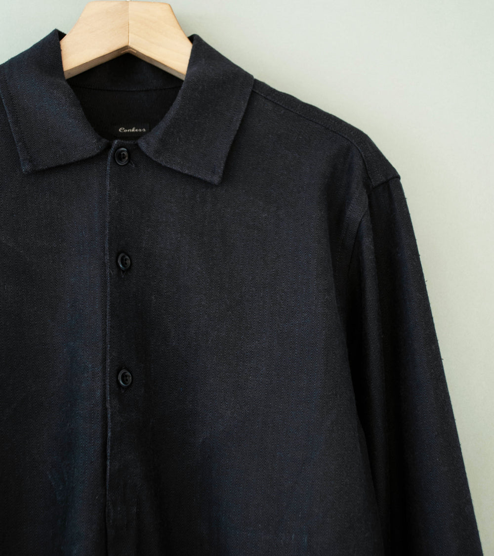 Conkers 'Night Shirt' (Black Brushed Herringbone)