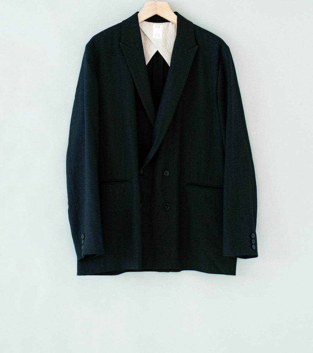 Seya 'Travel Double Breasted Tailor Jacket' (Black Old Gabardine)