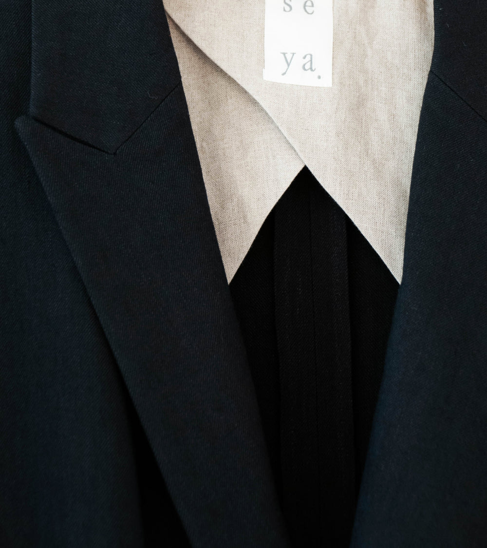 Seya 'Travel Double Breasted Tailor Jacket' (Black Old Gabardine)