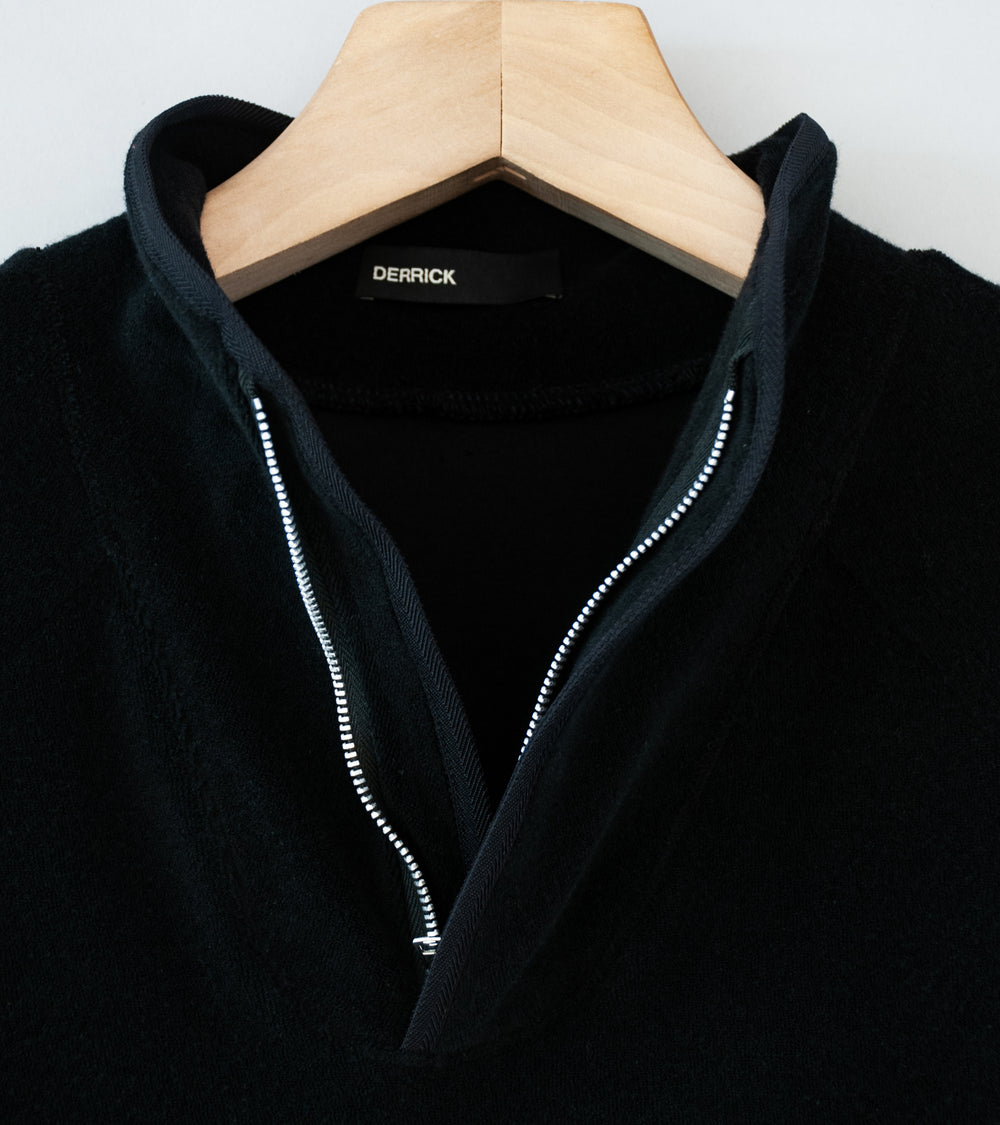 DERRICK 'Near Velvet Terry Zip Up' (Black Cotton Micro Towelling)