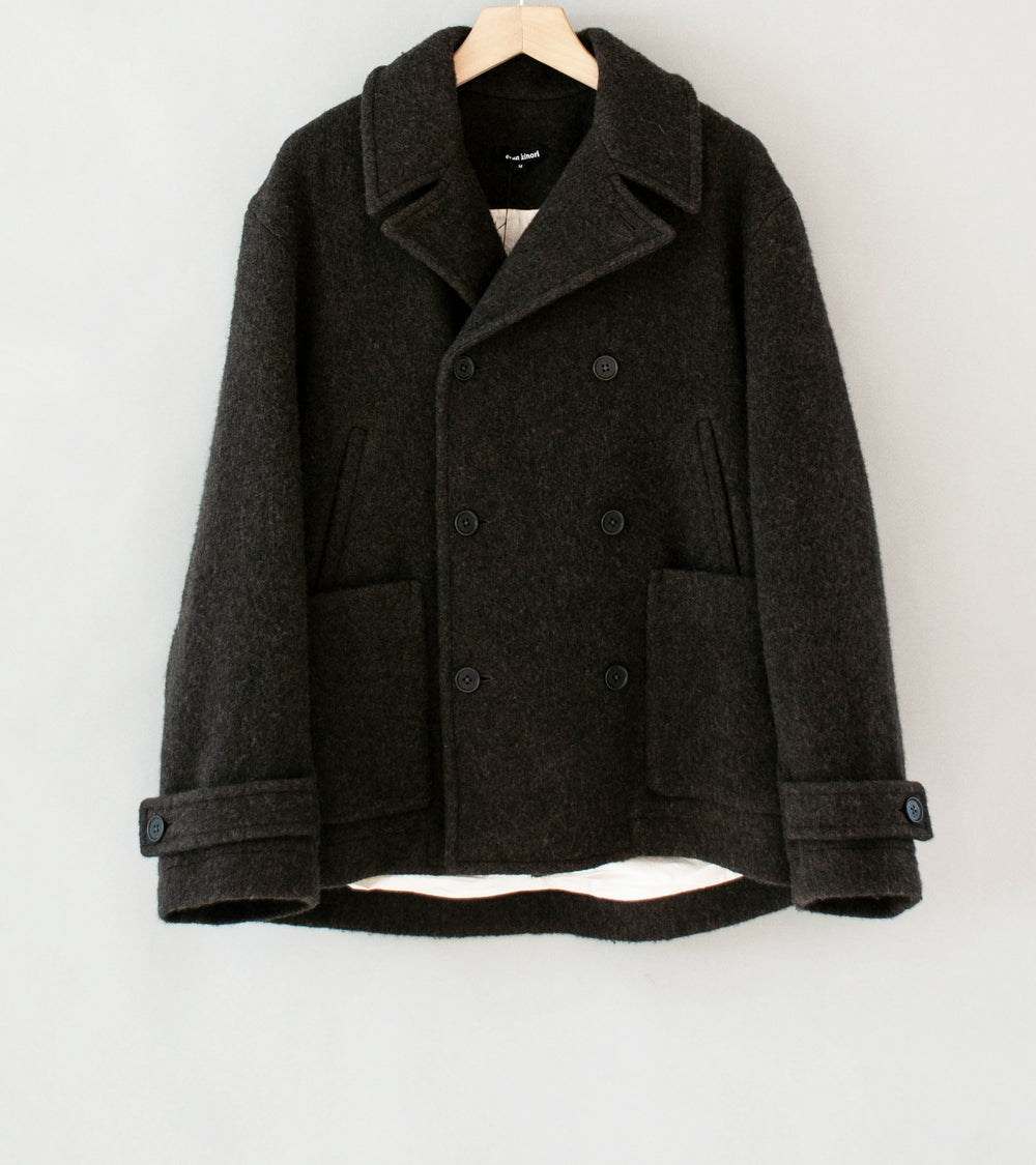 Evan Kinori 'Peacoat' (Dark Brown Brushed Wool Coating)