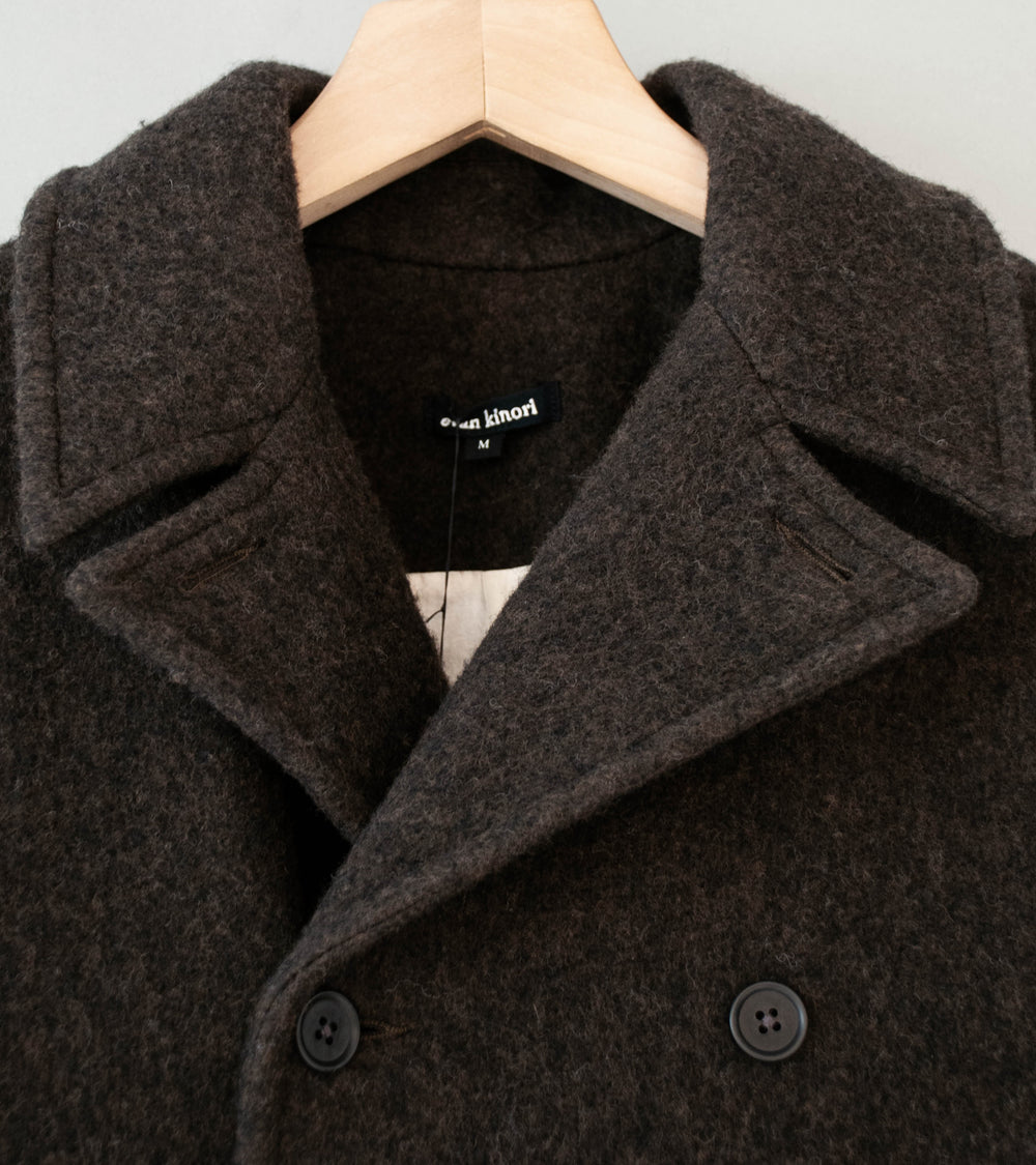 Evan Kinori 'Peacoat' (Dark Brown Brushed Wool Coating)