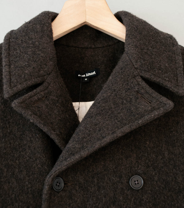 Evan Kinori 'Peacoat' (Dark Brown Brushed Wool Coating)