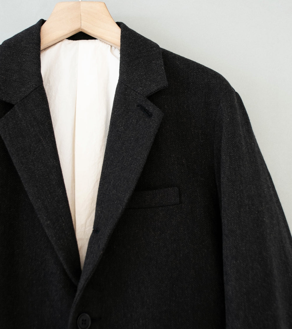 Evan Kinori 'Three Button Jacket' (Black Brown Wool Linen Herringbone)