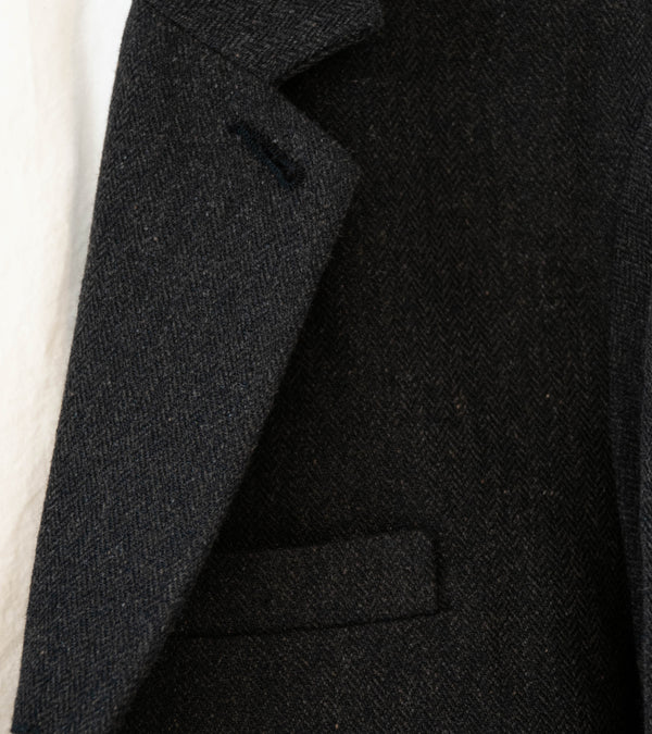 Evan Kinori 'Three Button Jacket' (Black Brown Wool Linen Herringbone)
