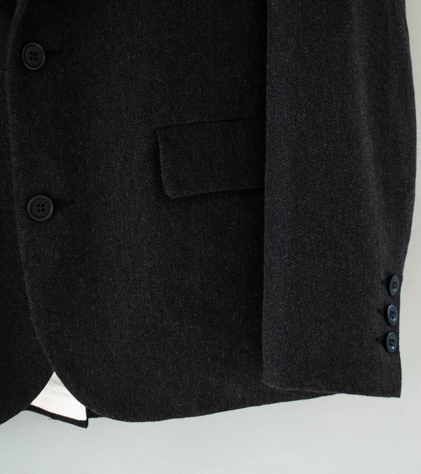 Evan Kinori 'Three Button Jacket' (Black Brown Wool Linen Herringbone)