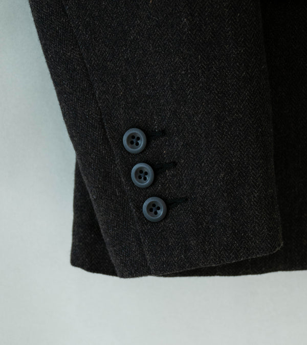 Evan Kinori 'Three Button Jacket' (Black Brown Wool Linen Herringbone)