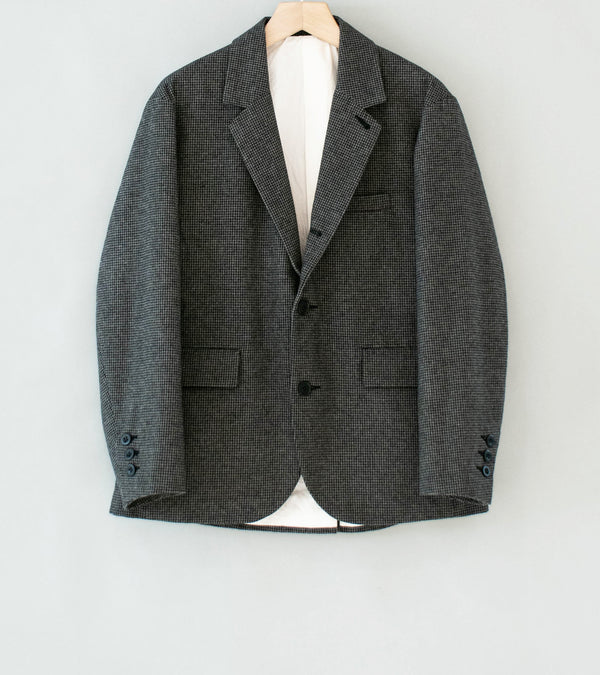 Evan Kinori 'Three Button Jacket' (Charcoal Black Wool Cotton Cashmere Puppytooth)