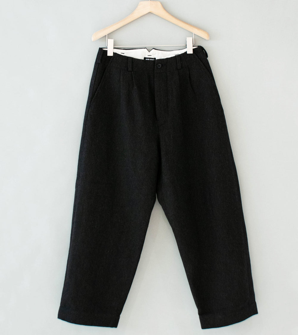 Evan Kinori 'Two Pleat Pant' (Black Brown Wool Linen Herringbone)