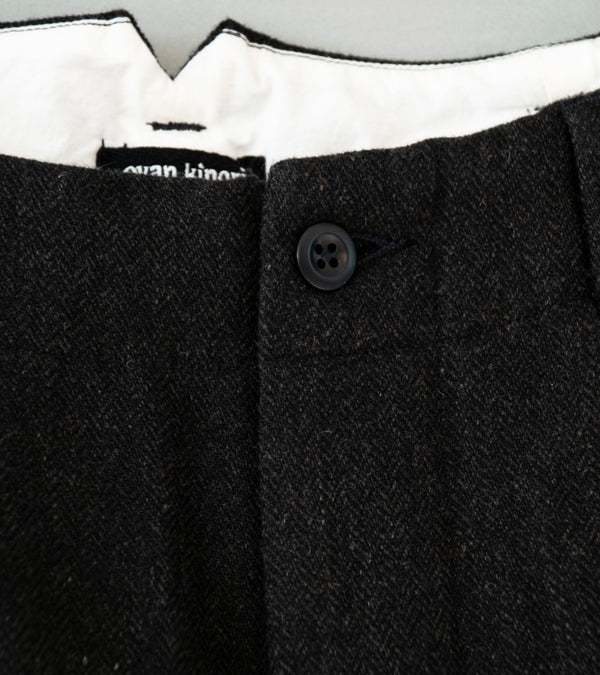 Evan Kinori 'Two Pleat Pant' (Black Brown Wool Linen Herringbone)