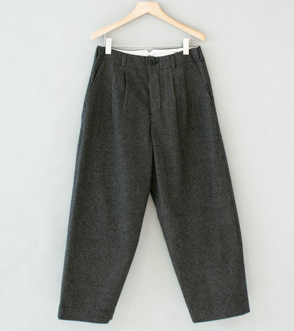 Evan Kinori 'Two Pleat Pant' (Charcoal Black Wool Cotton Cashmere Puppytooth)