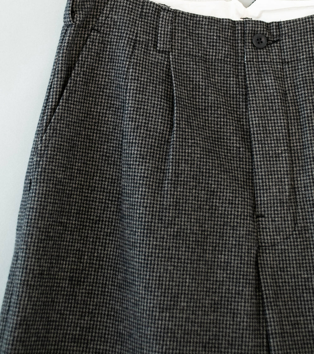 Evan Kinori 'Two Pleat Pant' (Charcoal Black Wool Cotton Cashmere Puppytooth)