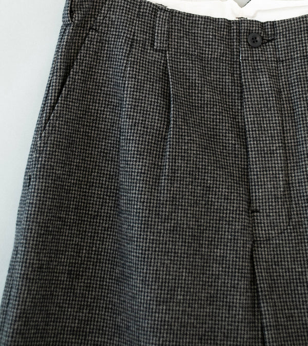 Evan Kinori 'Two Pleat Pant' (Charcoal Black Wool Cotton Cashmere Puppytooth)