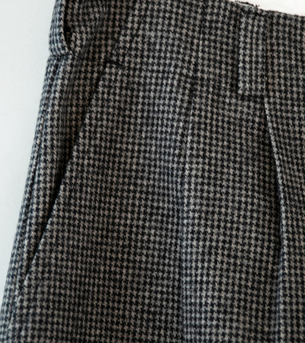 Evan Kinori 'Two Pleat Pant' (Charcoal Black Wool Cotton Cashmere Puppytooth)