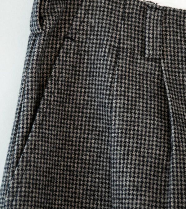 Evan Kinori 'Two Pleat Pant' (Charcoal Black Wool Cotton Cashmere Puppytooth)