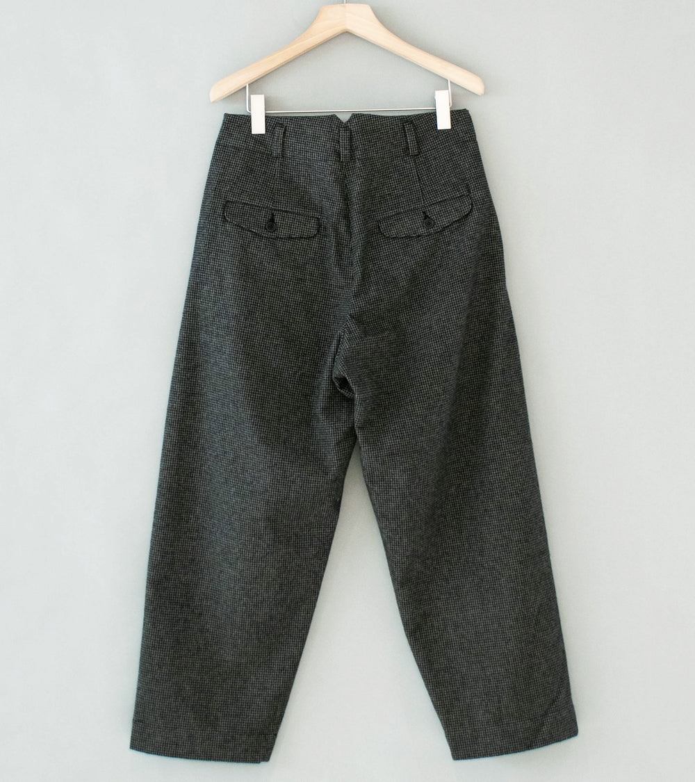Evan Kinori 'Two Pleat Pant' (Charcoal Black Wool Cotton Cashmere Puppytooth)