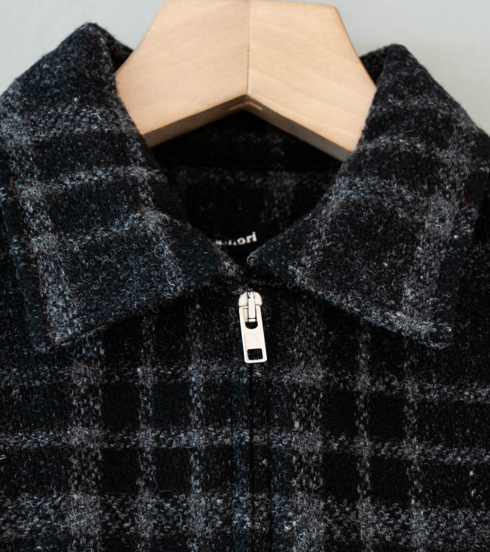 Evan Kinori 'Zip Jacket' (Black Grey Wool Tweed Check)