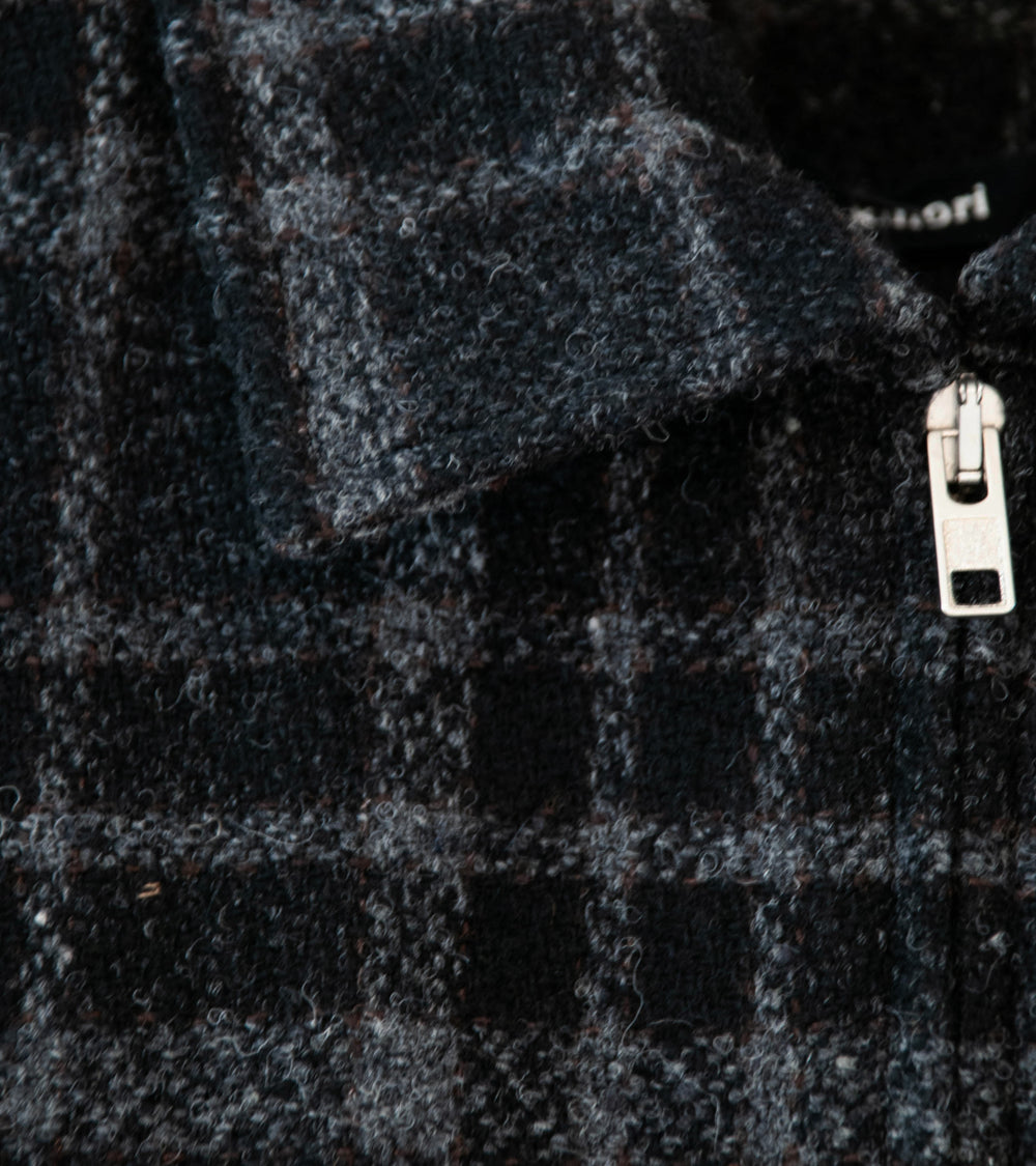 Evan Kinori 'Zip Jacket' (Black Grey Wool Tweed Check)