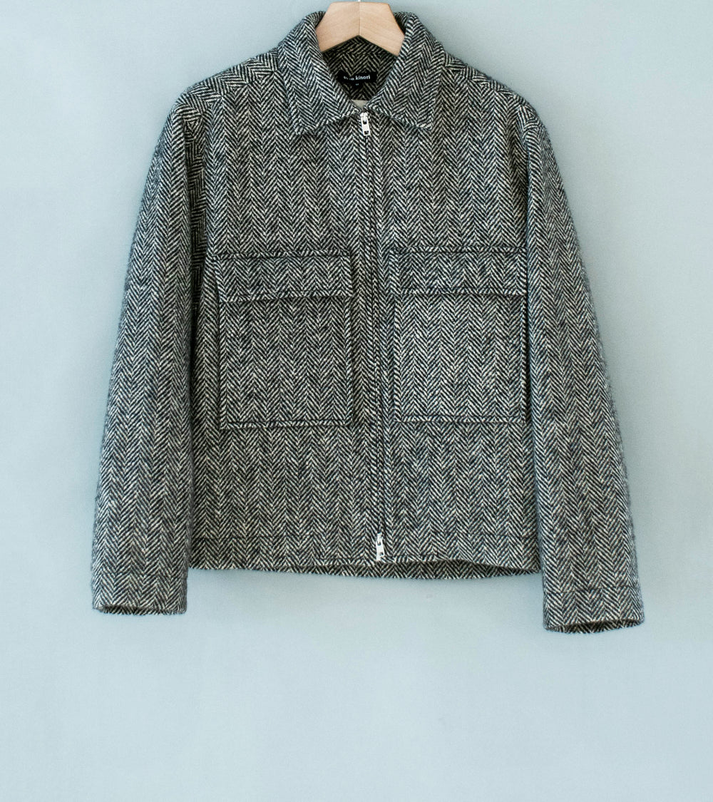 Evan Kinori 'Zip Jacket' (Natural Black Irish Wool Herringbone)