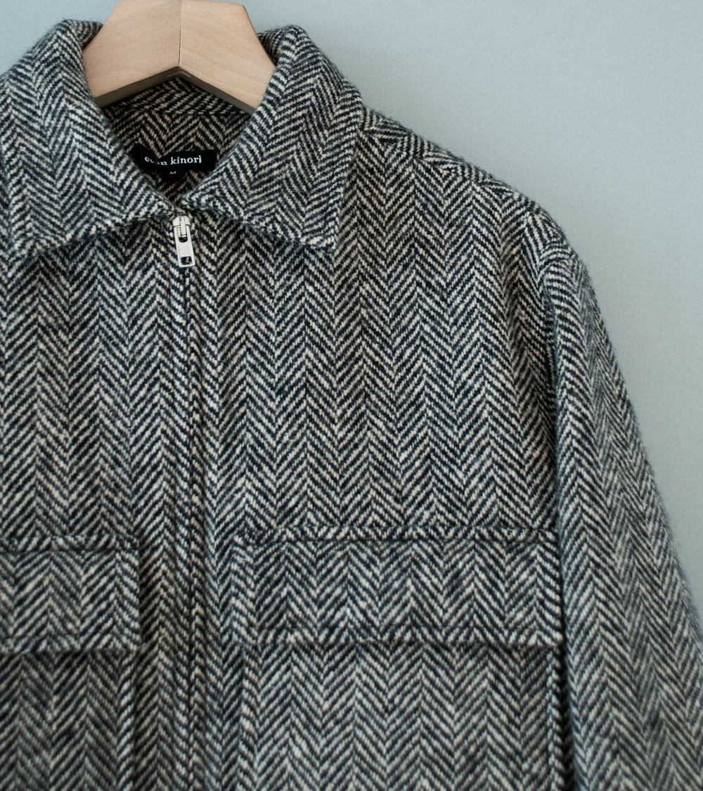 Evan Kinori 'Zip Jacket' (Natural Black Irish Wool Herringbone)