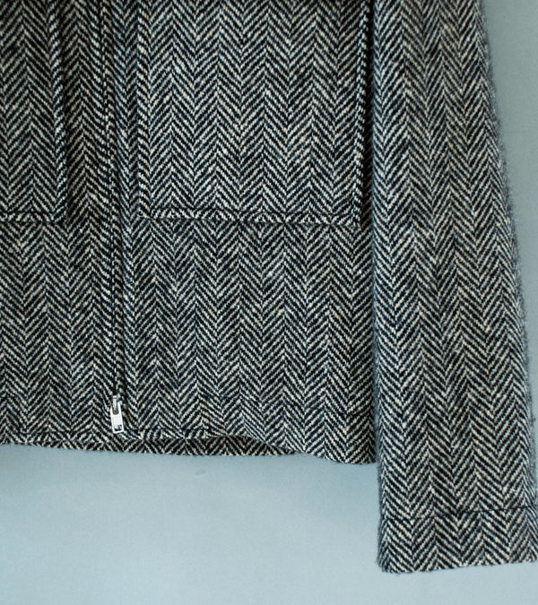 Evan Kinori 'Zip Jacket' (Natural Black Irish Wool Herringbone)