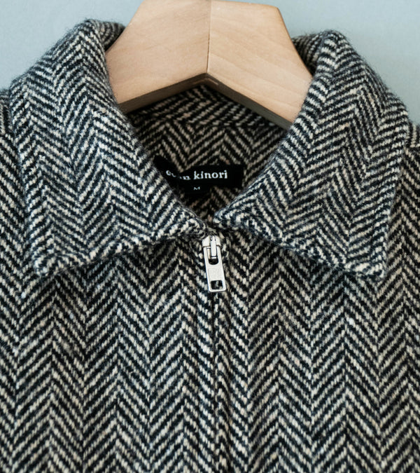 Evan Kinori 'Zip Jacket' (Natural Black Irish Wool Herringbone)