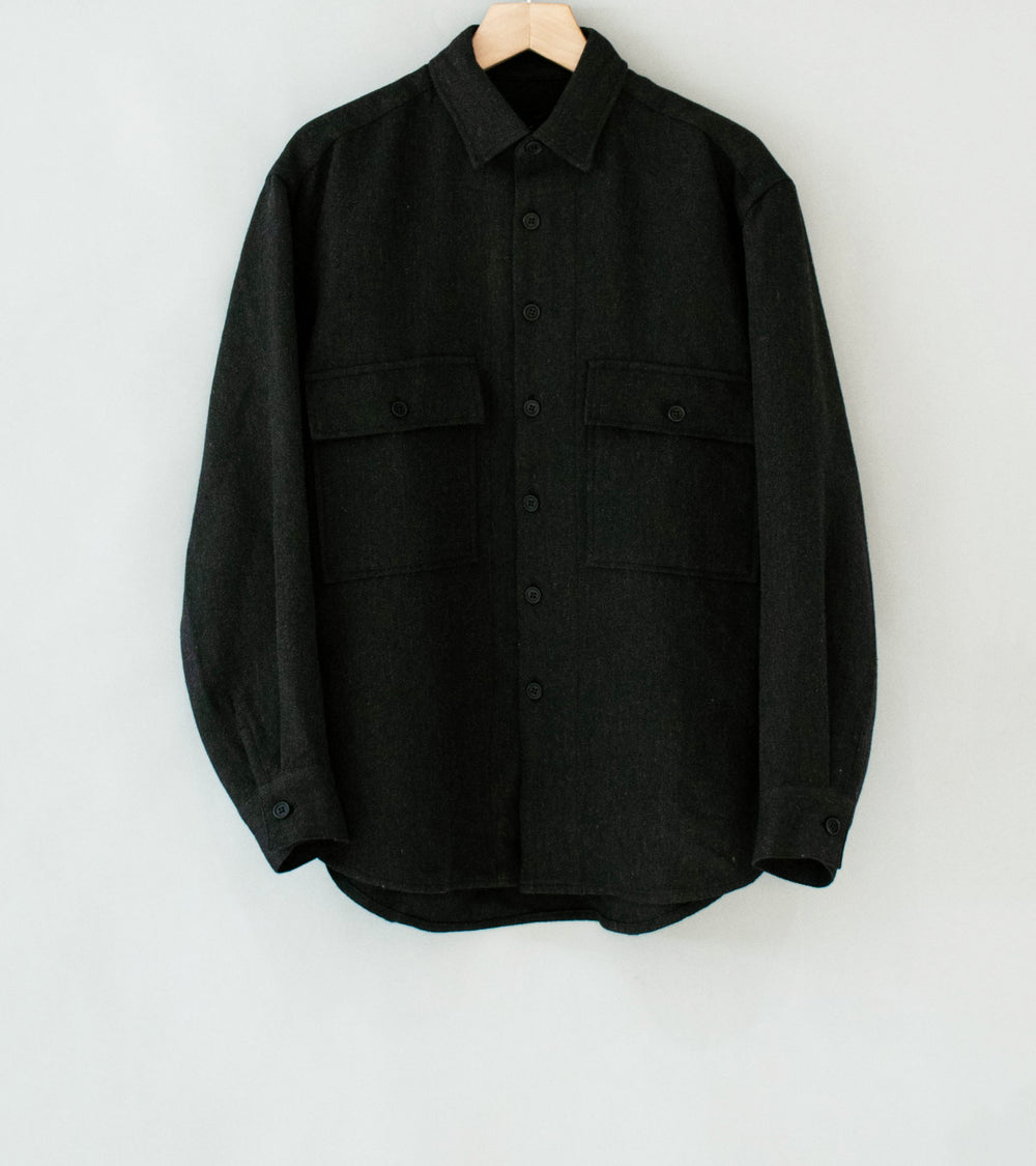 Evan Kinori 'Big Shirt' (Black Brown Wool Linen Herringbone)