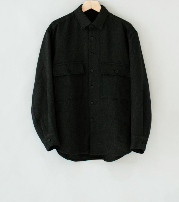 Evan Kinori 'Big Shirt' (Black Brown Wool Linen Herringbone)