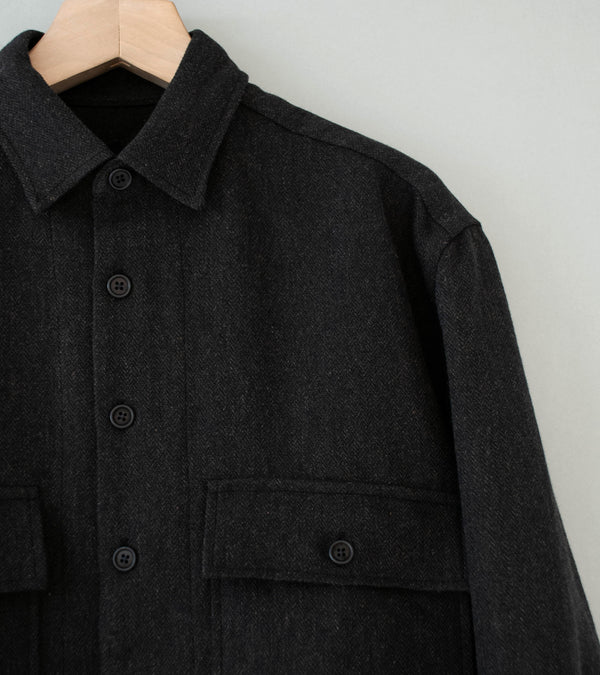 Evan Kinori 'Big Shirt' (Black Brown Wool Linen Herringbone)