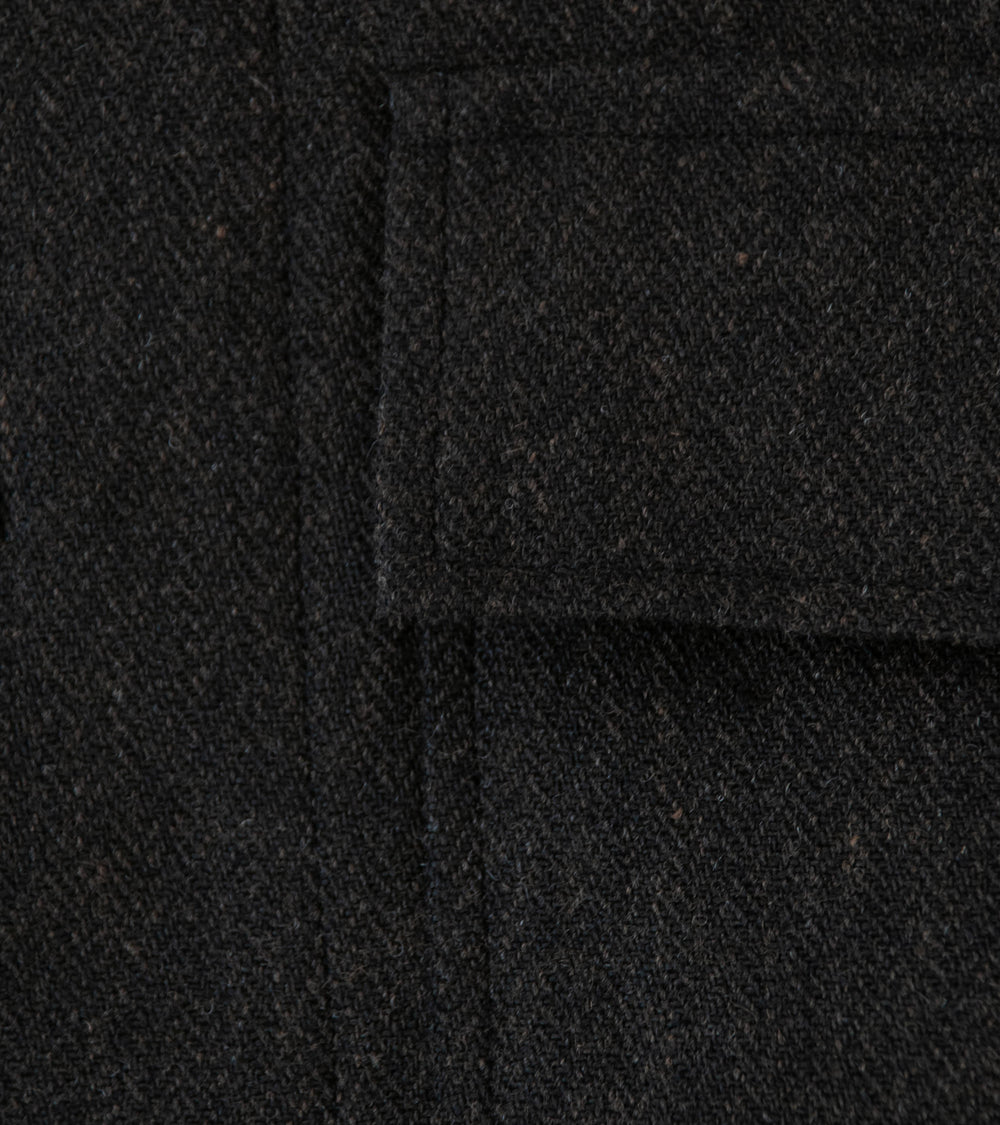 Evan Kinori 'Big Shirt' (Black Brown Wool Linen Herringbone)