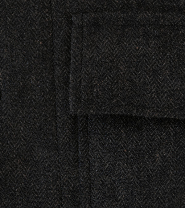 Evan Kinori 'Big Shirt' (Black Brown Wool Linen Herringbone)