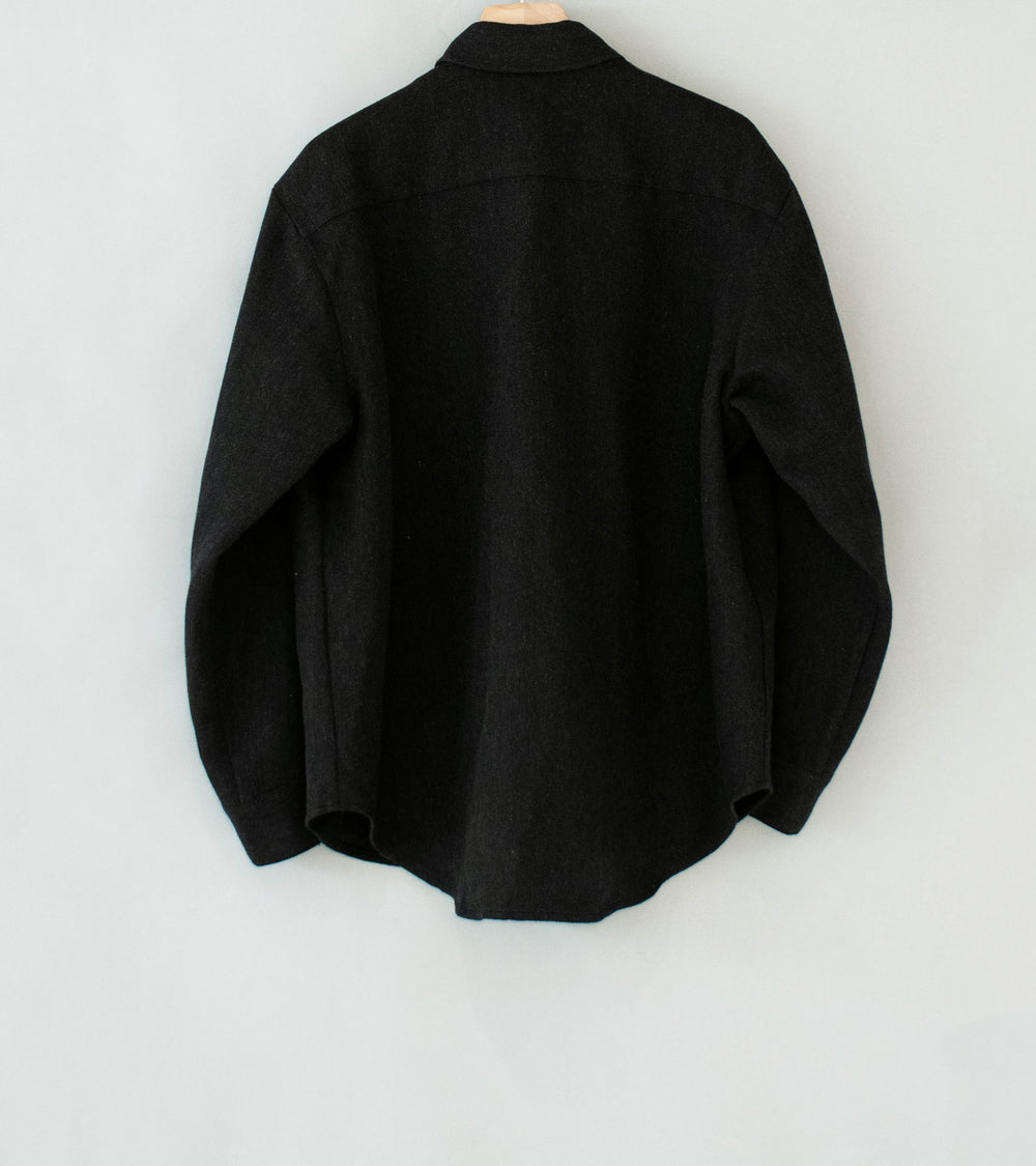 Evan Kinori 'Big Shirt' (Black Brown Wool Linen Herringbone)
