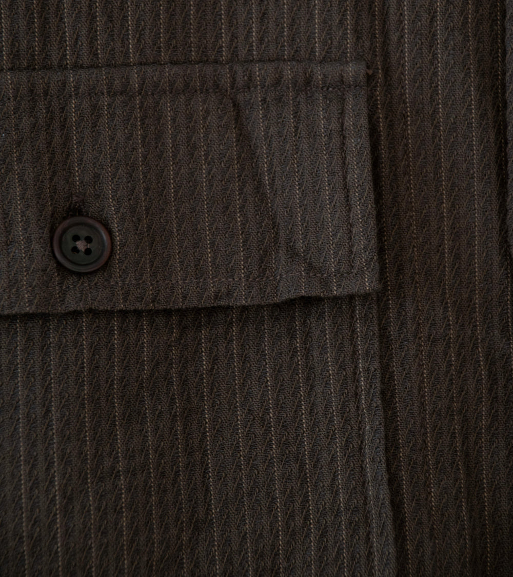 Evan Kinori 'Big Shirt' (Dark Olive Cotton Dobby Stripe)