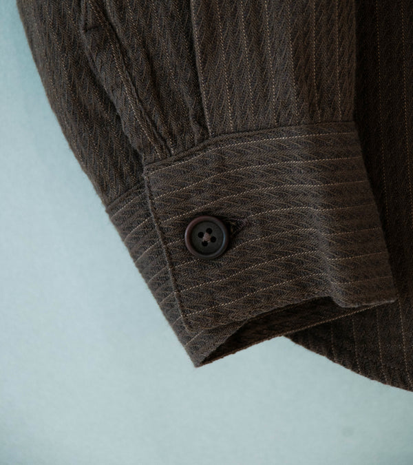 Evan Kinori 'Big Shirt' (Dark Olive Cotton Dobby Stripe)