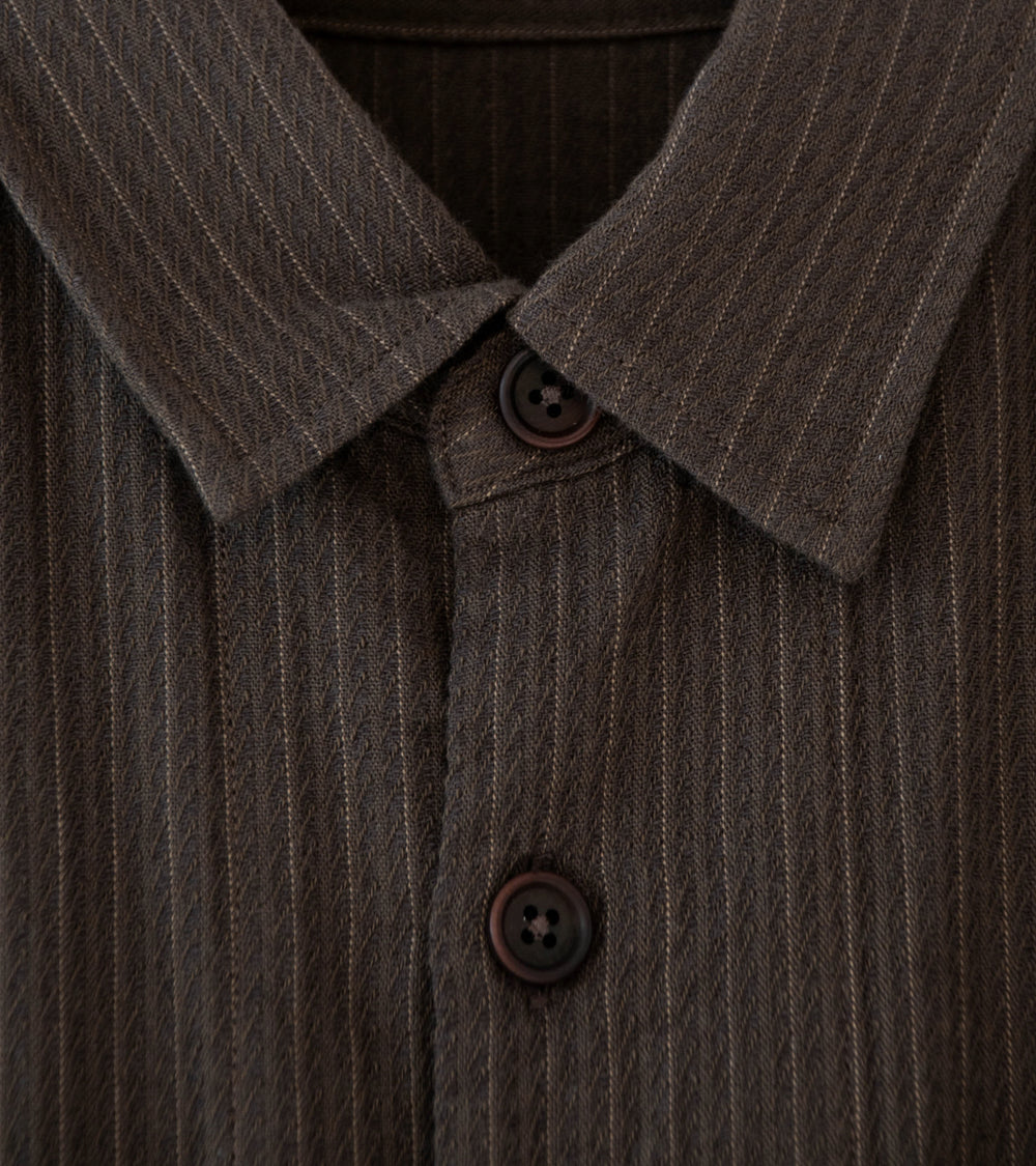 Evan Kinori 'Big Shirt' (Dark Olive Cotton Dobby Stripe)