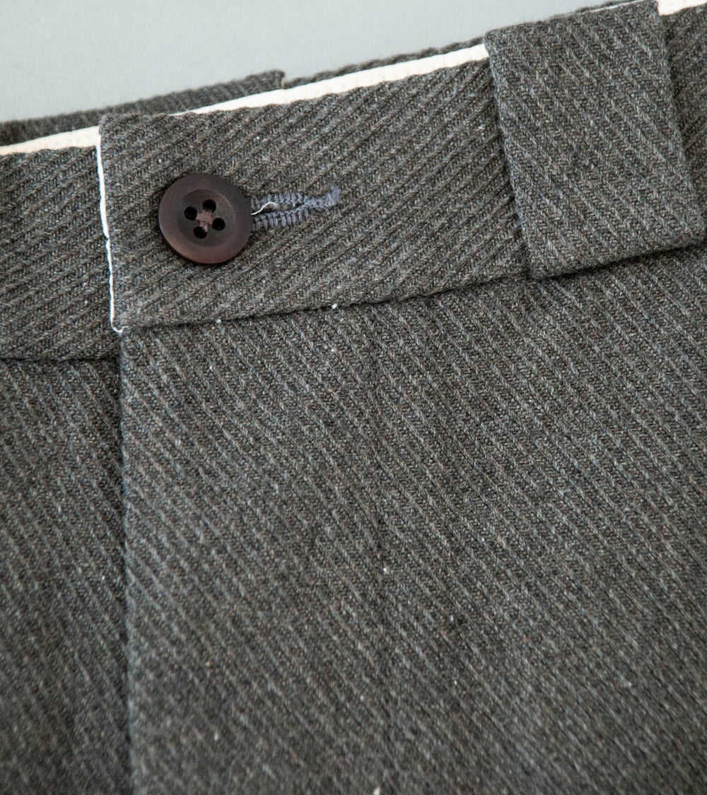 Evan Kinori 'Flat Front Pant' (Olive Heather Top Dyed Cotton Kersey)