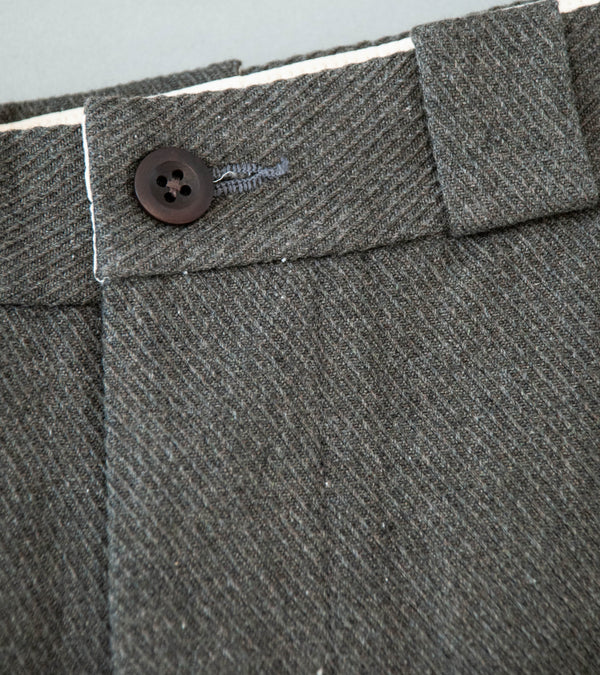 Evan Kinori 'Flat Front Pant' (Olive Heather Top Dyed Cotton Kersey)