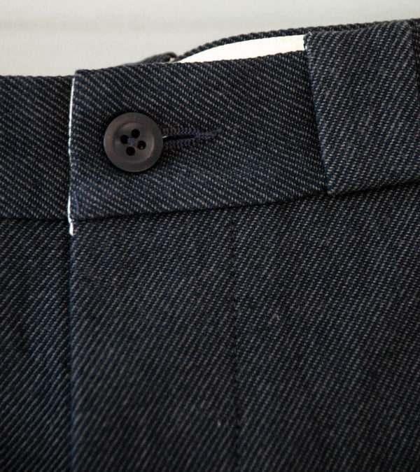 Evan Kinori 'Flat Front Pant' (Navy Grey Yarn Dyed Cotton Twill)