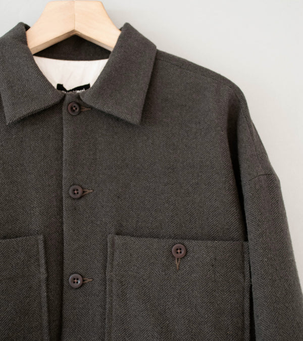 Evan Kinori 'Field Shirt Two' (Dark Olive Heavy Wool Linen Herringbone)