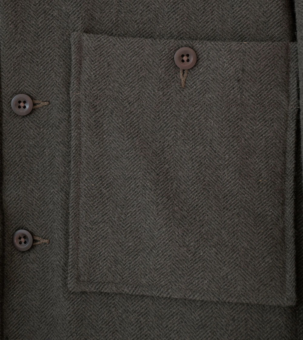 Evan Kinori 'Field Shirt Two' (Dark Olive Heavy Wool Linen Herringbone)