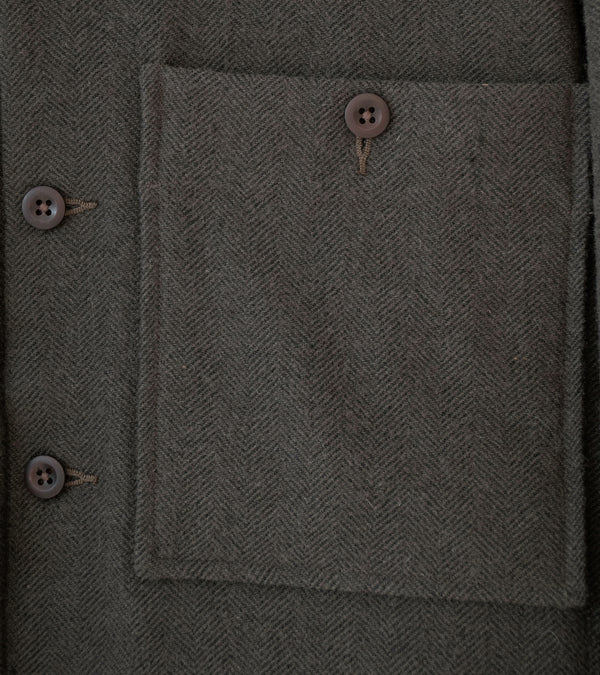 Evan Kinori 'Field Shirt Two' (Dark Olive Heavy Wool Linen Herringbone)